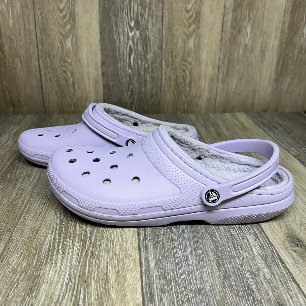 Crocs Classic Lined Clogs US Mens 12 Purple Faux Fur Fuzzy Slip On Shoe Sandals